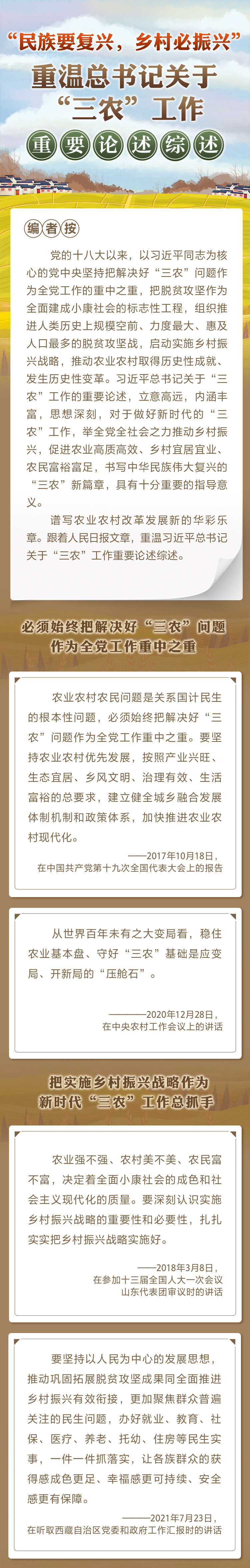 “民族要復(fù)興，鄉(xiāng)村必振興” 重溫總書(shū)記關(guān)于“三農(nóng)”工作重要論述綜述
