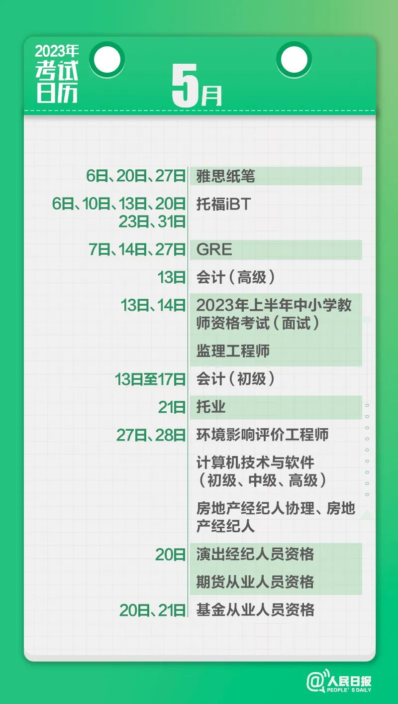 收藏！2023年考試日歷來了