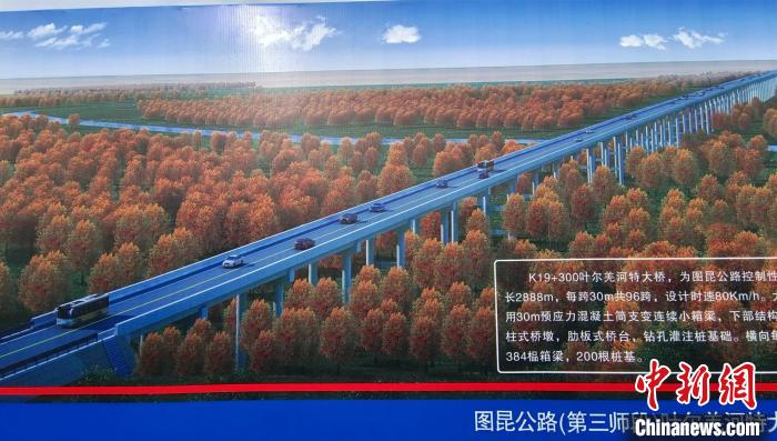 大橋穿越近3000米的原始胡楊林保護(hù)區(qū)。圖為工程效果圖?！∈酚窠?攝
