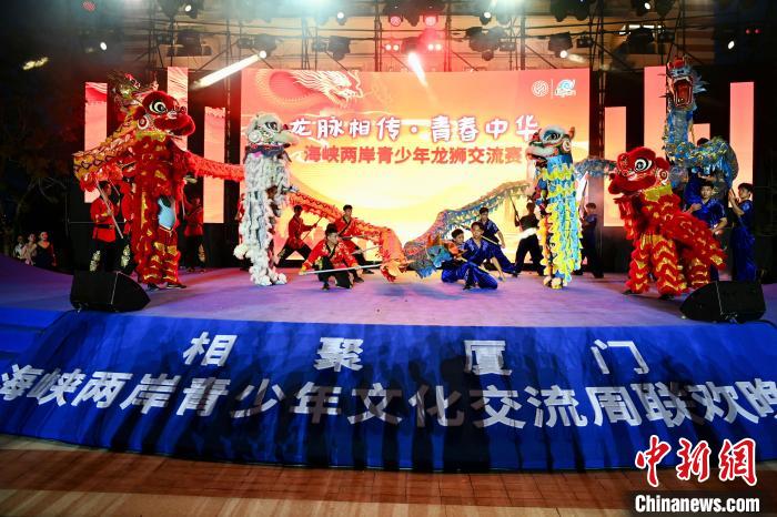 聯(lián)歡晚會上，兩岸青少年同臺呈現(xiàn)龍獅表演?！⊥鯑|明 攝