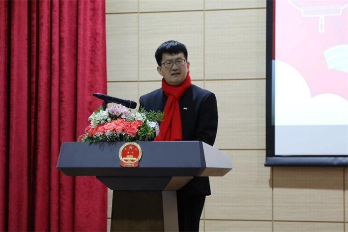 中國駐阿爾及利亞大使李健致辭。中國駐阿爾及利亞大使館供圖