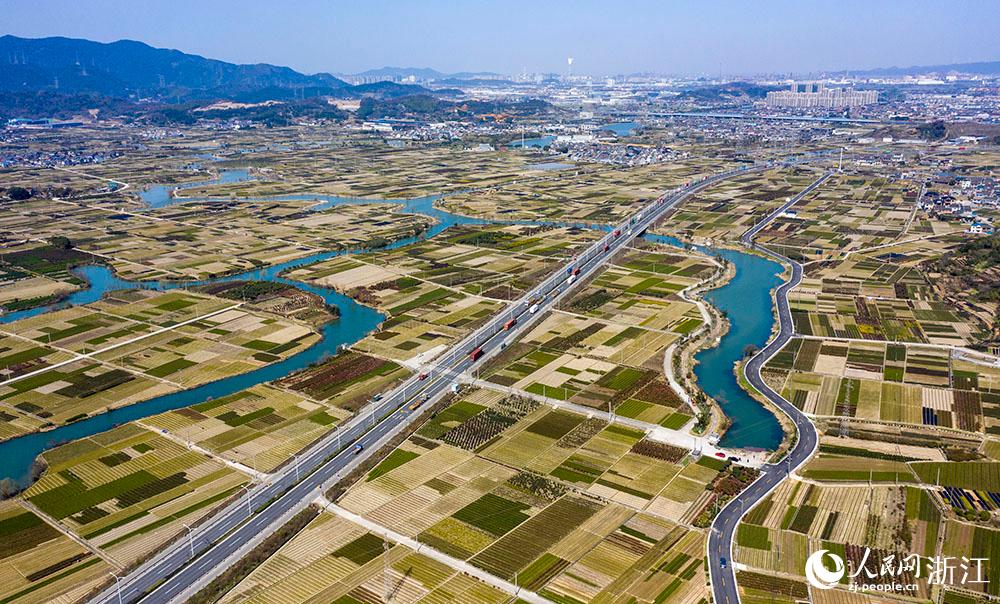 寧波市北侖區(qū)柴橋街道的萬畝花田猶如打翻的調(diào)色盤。人民網(wǎng) 章勇濤攝