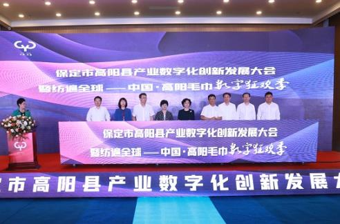 高陽縣產(chǎn)業(yè)數(shù)字化創(chuàng)新發(fā)展大會(huì)暨毛巾數(shù)字狂歡季啟動(dòng)。班靜怡攝