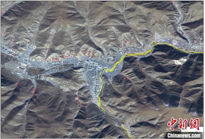 玉樹(shù)災(zāi)后重建區(qū)地質(zhì)災(zāi)害治理工程和防洪工程監(jiān)測(cè)結(jié)果。中科院空天院 供圖