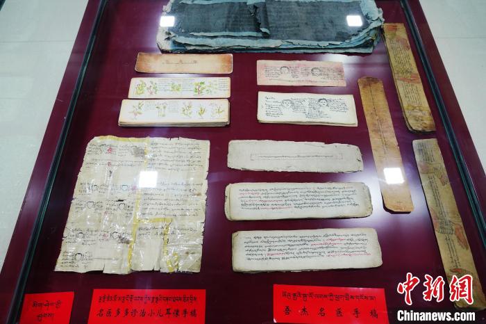 圖為藏醫(yī)古集文獻(xiàn)和藏醫(yī)臨床原始手稿?！●R銘言 攝