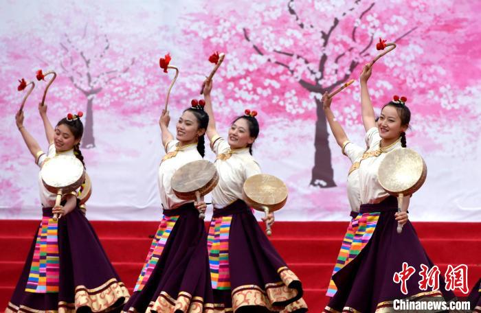 3月28日，西藏林芝第二十屆桃花旅游文化節(jié)開幕式上的文藝表演。　李林 攝