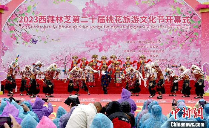 3月28日，西藏林芝第二十屆桃花旅游文化節(jié)開幕式上的文藝表演?！±盍?攝